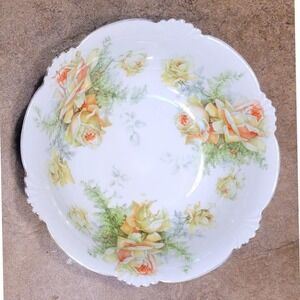 Vintage Germany Bavaria Hand Painted Floral Yellow Rose Serving Bowl Dish